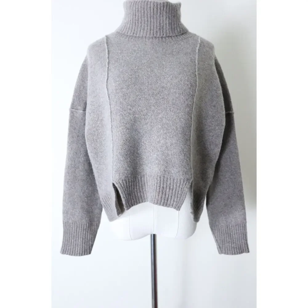 Brochu Walker Size S Carnaby Turtleneck Sweater Seam Double Knit Pullover Taupe - Picture 4 of 14